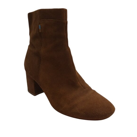 Toms Evie Brown Suede Heeled Ankle Boots Womens 7.5 - Picture 1 of 13